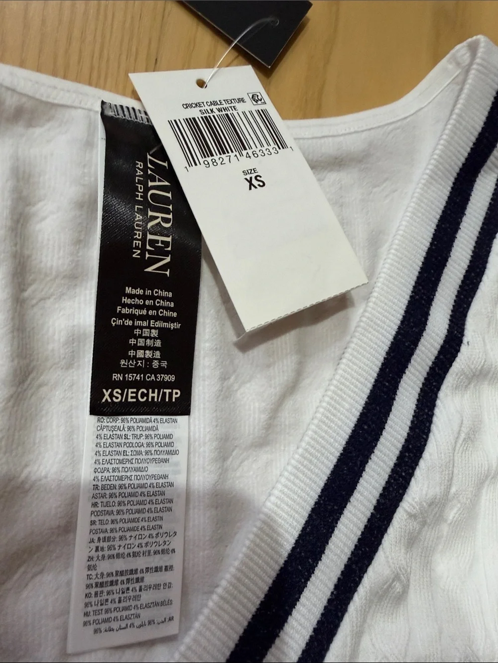 Lauren Ralph Lauren White Cable-Knit Crop Tank with Navy Stripes
